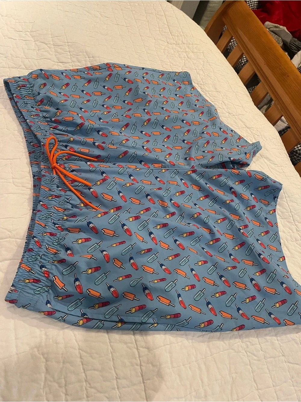 Caribbean Blue Swim Trunks with Orange Drawstring